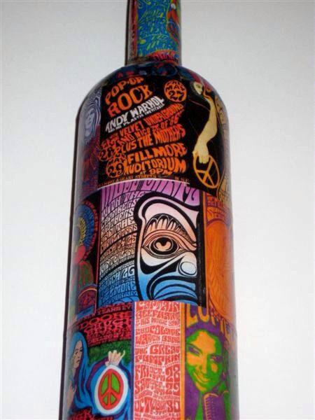 Psychedelic Poster Decoupage on Wine Bottle