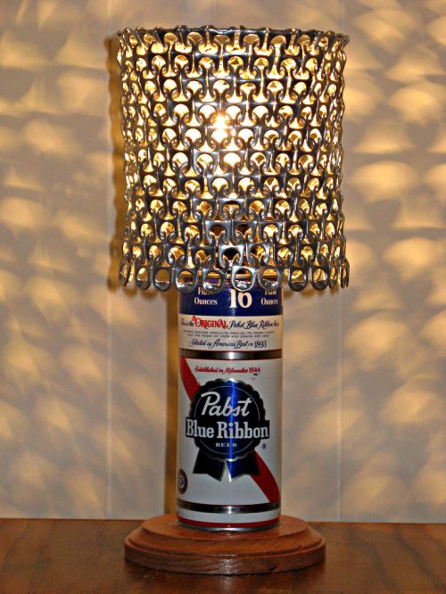 Vintage PBR Pabst Blue Ribbon Beer Can Lamp With Pull Tab Lampshade - The Mancave Essential