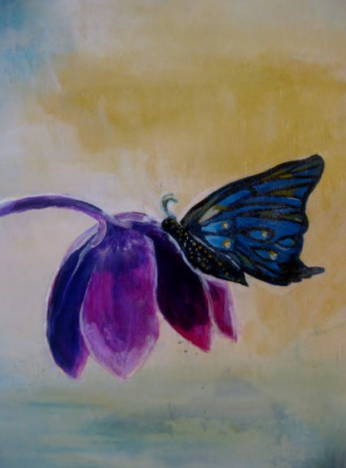 Blue Monarch Butterfly Landing on Brilliant Purple Flower